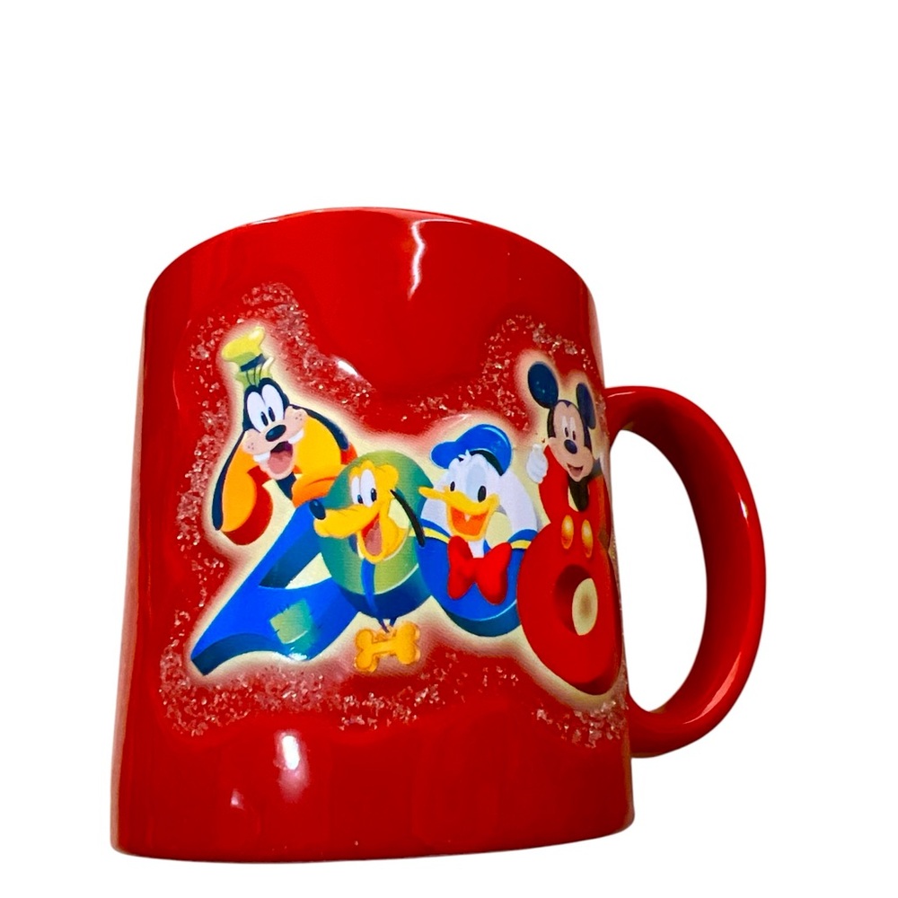Disney Parks Mickey Donald Goofy Pluto Red Ceramic Mug – Authentic Original 2008